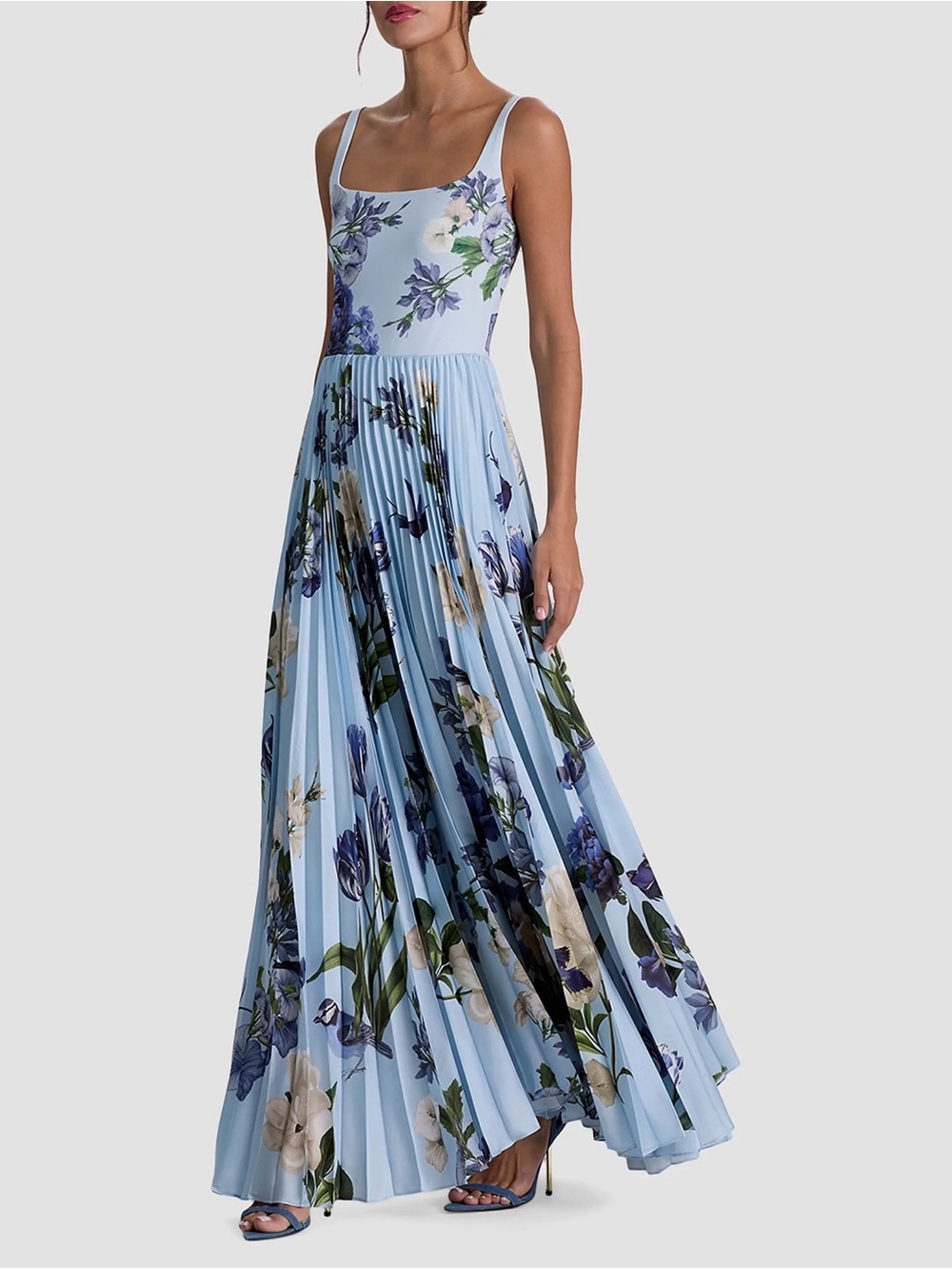 Floral Light Blue Pleated Maxi Dress - Women - Picture 6 of 9